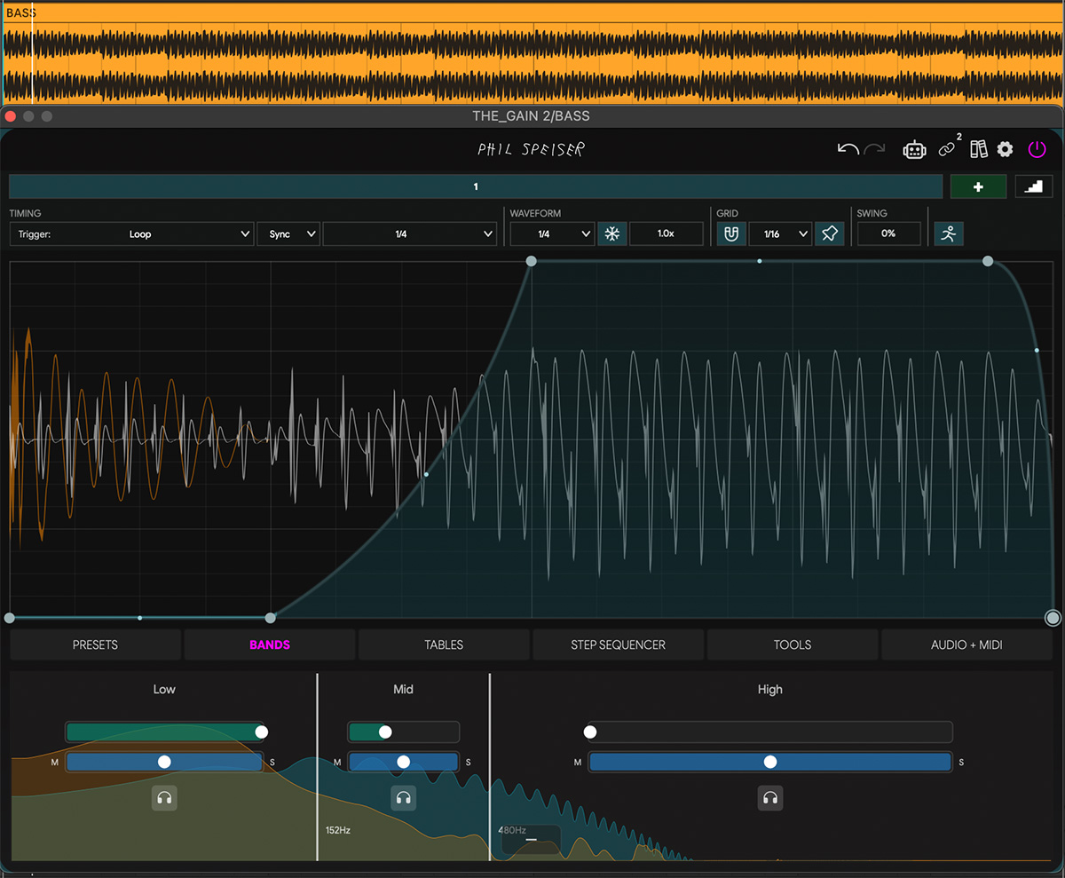 Kick and bass frequency spectrum visualization